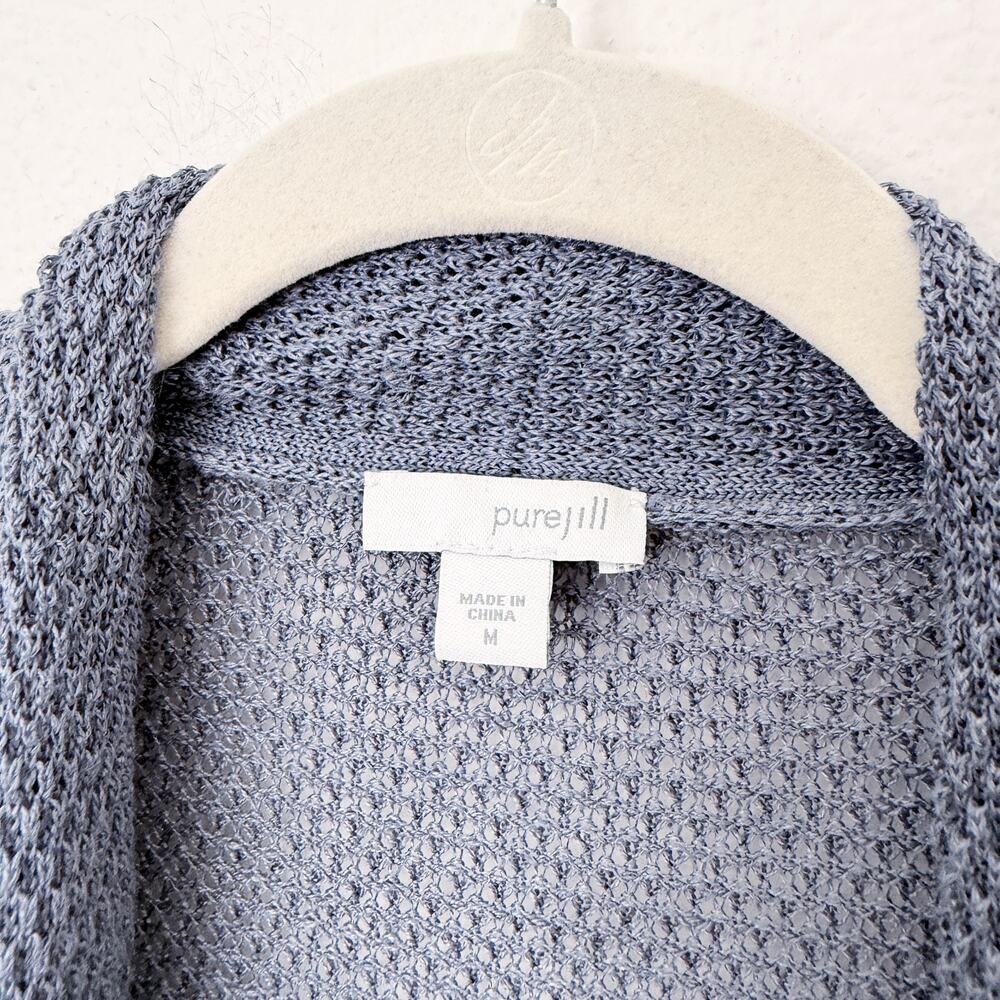 [J. Jill] Pure Jill Blue Gray Linen Blend Open Front Cardigan Sweater Sz Medium - Picture 9 of 10